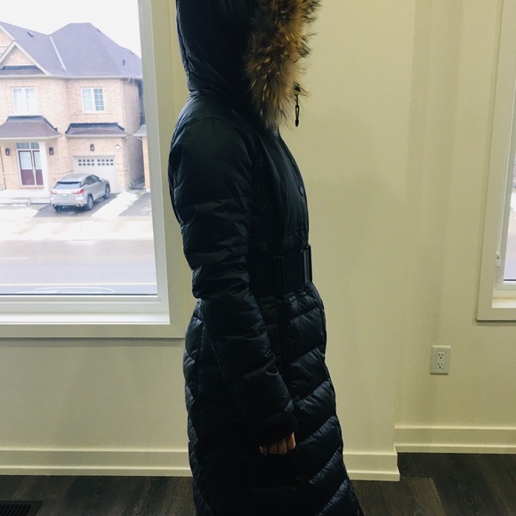 Rudsak black belted puffer coat fur trim medium - Picture 2 of 4